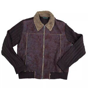 VTG SPRINGFIELD Vegan Leather Suede Jacket Men's MED Knit Wool Blend Brown​​​​